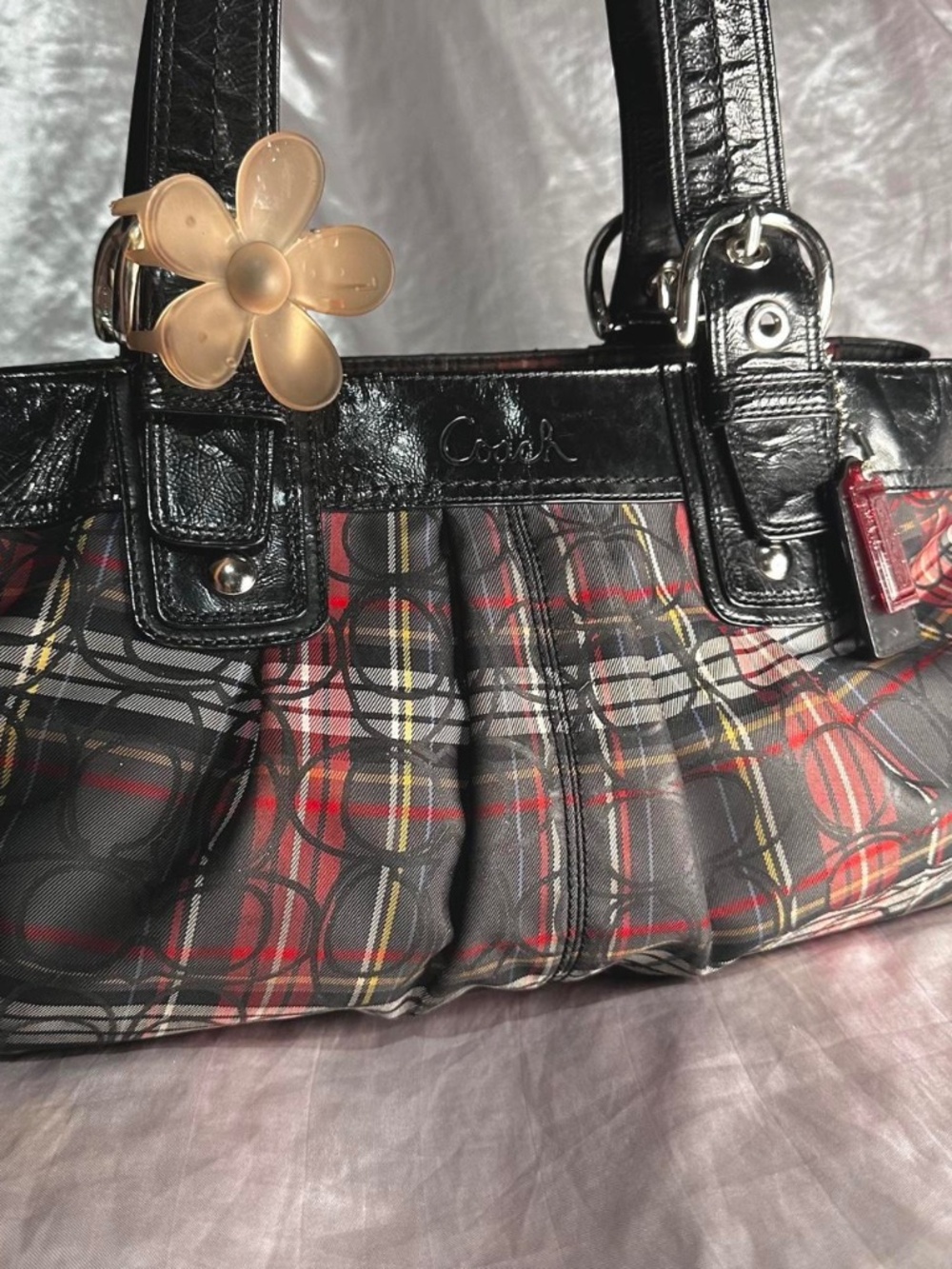 Vintage Y2K Coach Signature Black Red Plaid Tartan Soho Shoulder Bag